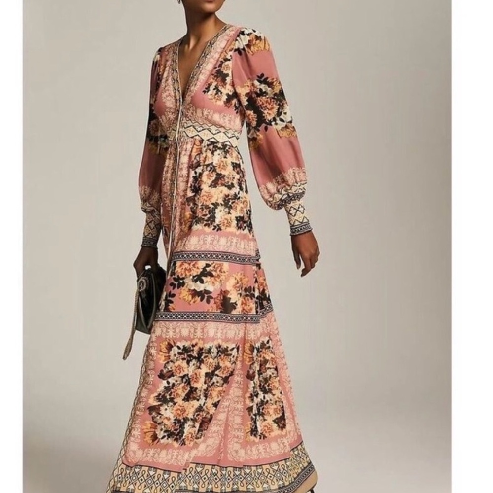 Elegant Floral Maxi Dress in Pink by Vinest Bahl